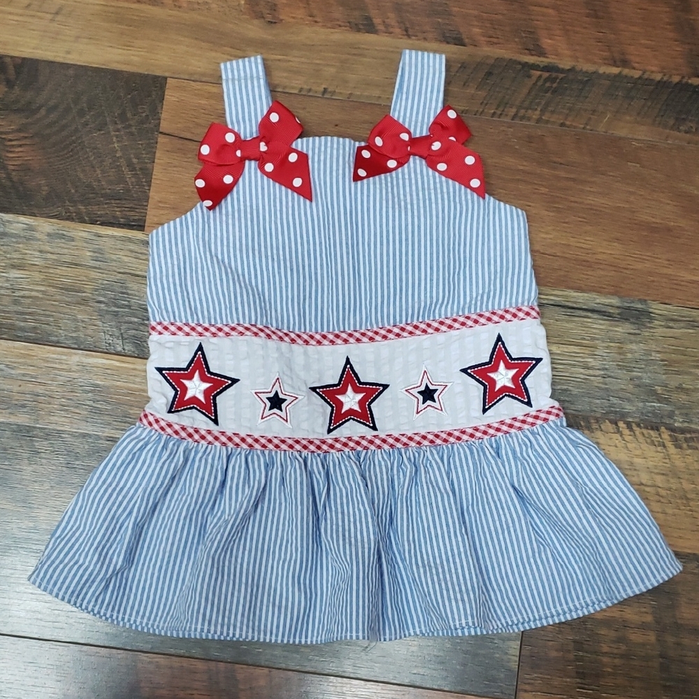 Good Lad Red, White, And Blue Seersucker Sleeveless Dress, Size 12 Months